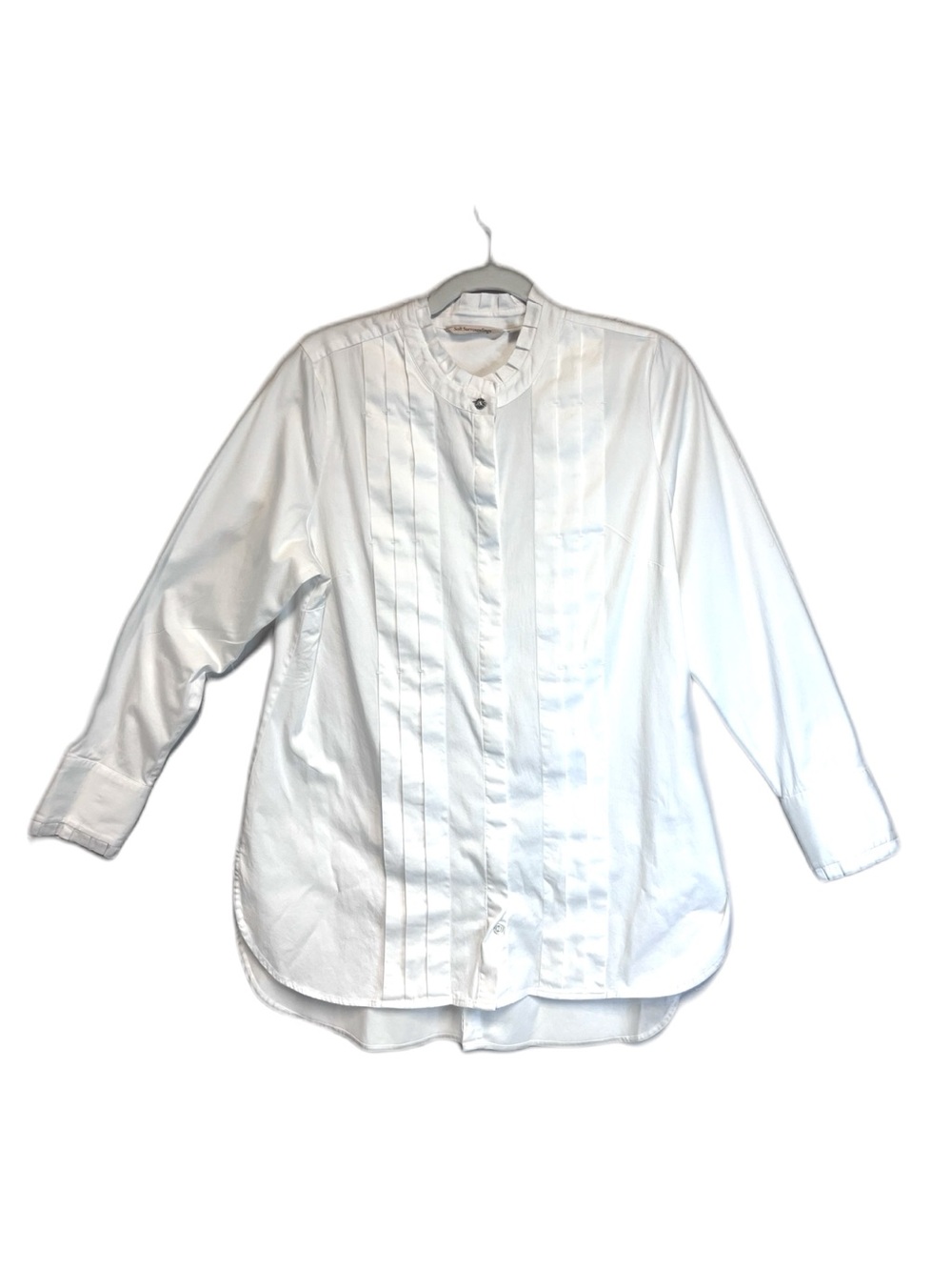 Soft Surroundings White Button Down Tuxedo Pleated Long Sleeve Blouse SZ M